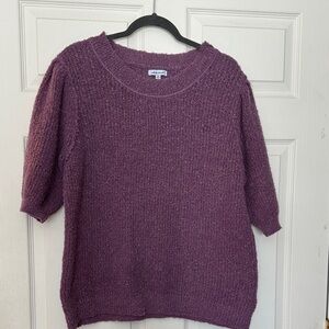 white birch Textured Short-Sleeve Crew Sweater in Plum